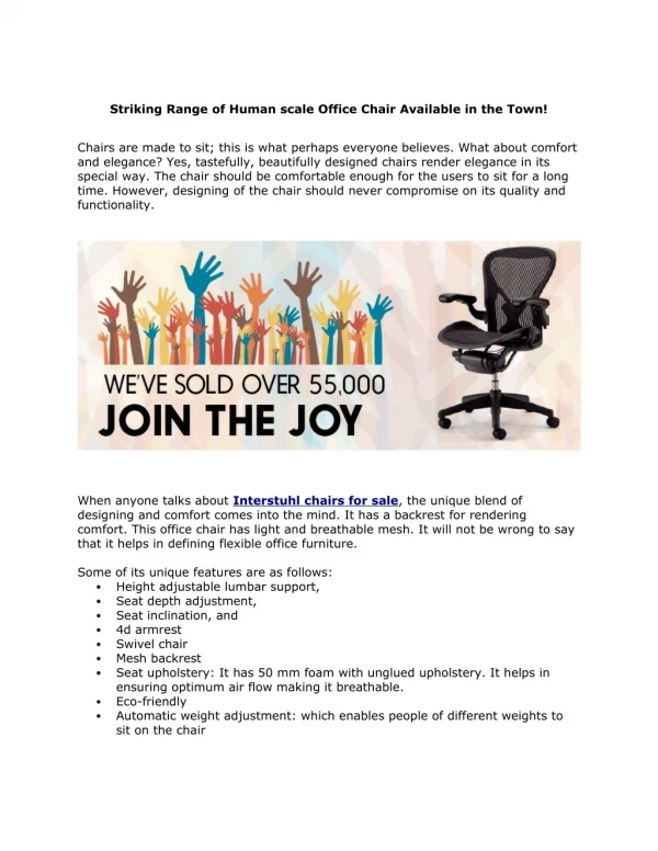striking range of human scale office chair
