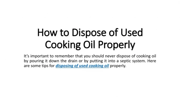 Tips for Disposing of Used Cooking Oil Properly