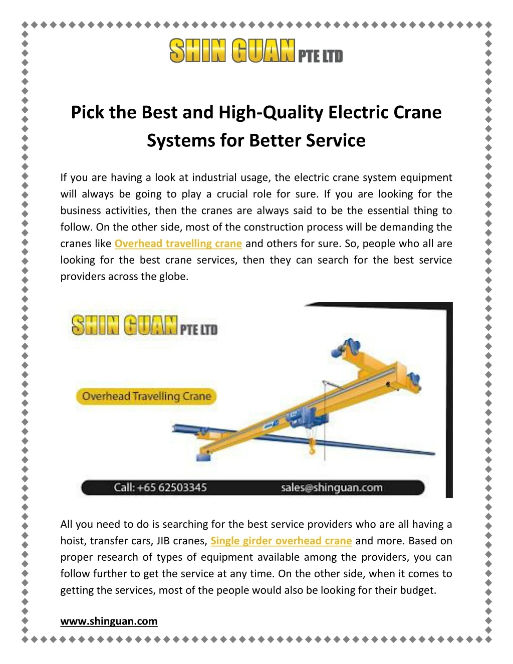 pick the best and high quality electric crane