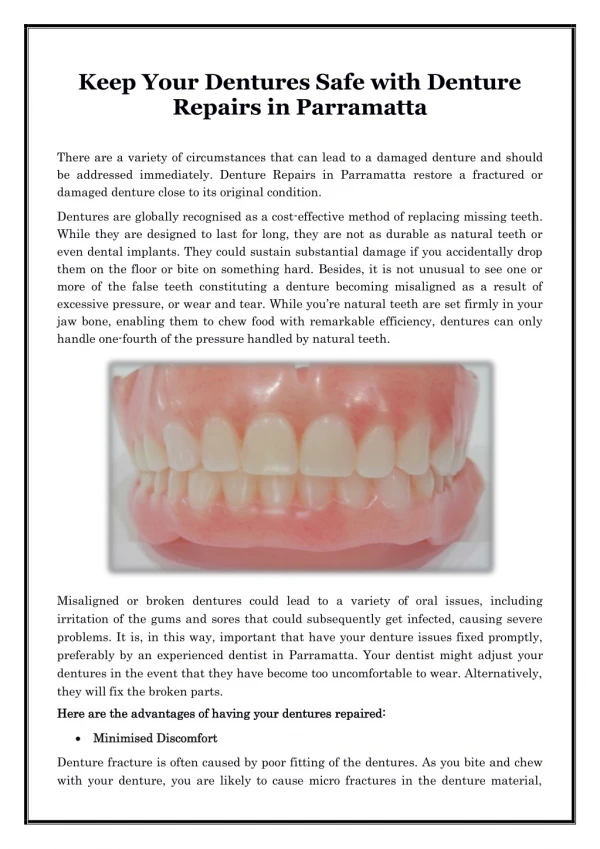 Keep Your Dentures Safe with Denture Repairs in Parramatta