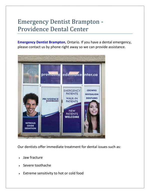 Emergency Dentist Brampton- Providence Dental Center