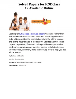 Solved Papers for ICSE Class 12 Available Online - slide 1