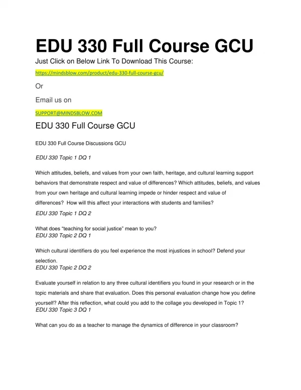 EDU 330 Full Course GCU