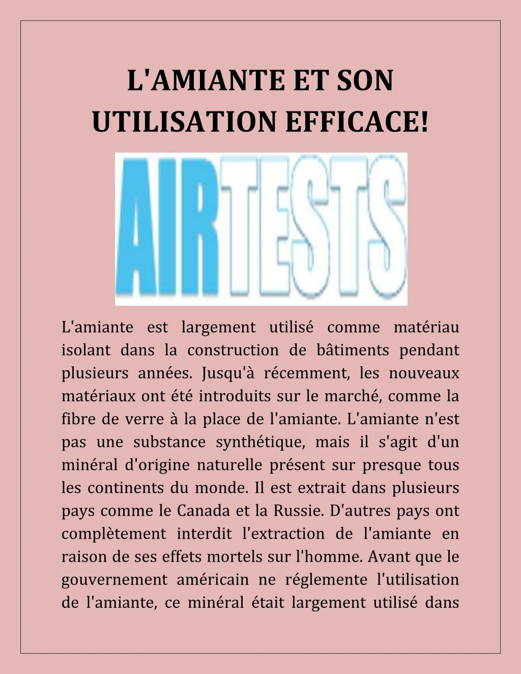 l amiante et son utilisation efficace