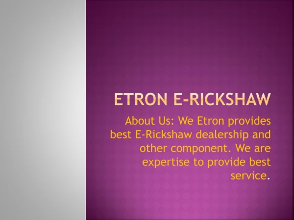 Etron E-Rickshaw Service Technician