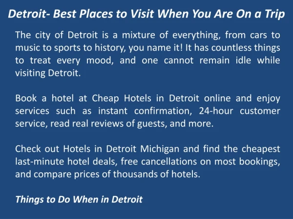 Detroit- Best Places to Visit When You Are On a Trip