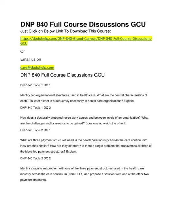 DNP 840 Full Course Discussions GCU