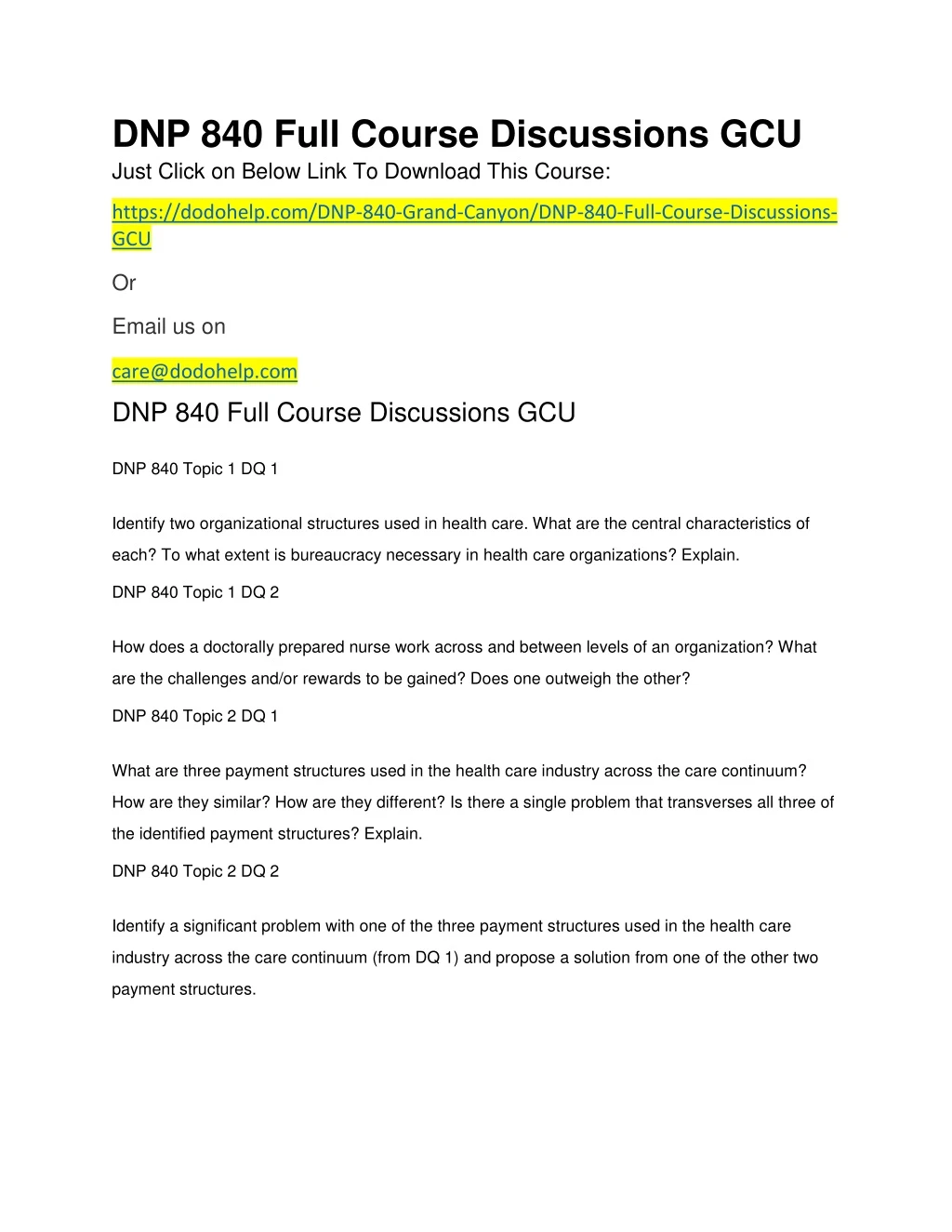 dnp 840 full course discussions gcu just click