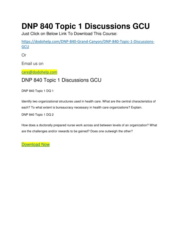 DNP 840 Topic 1 Discussions GCU