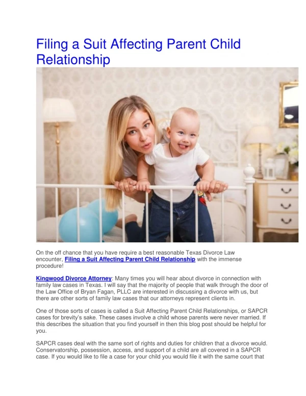 Filing a Suit Affecting Parent Child Relationship