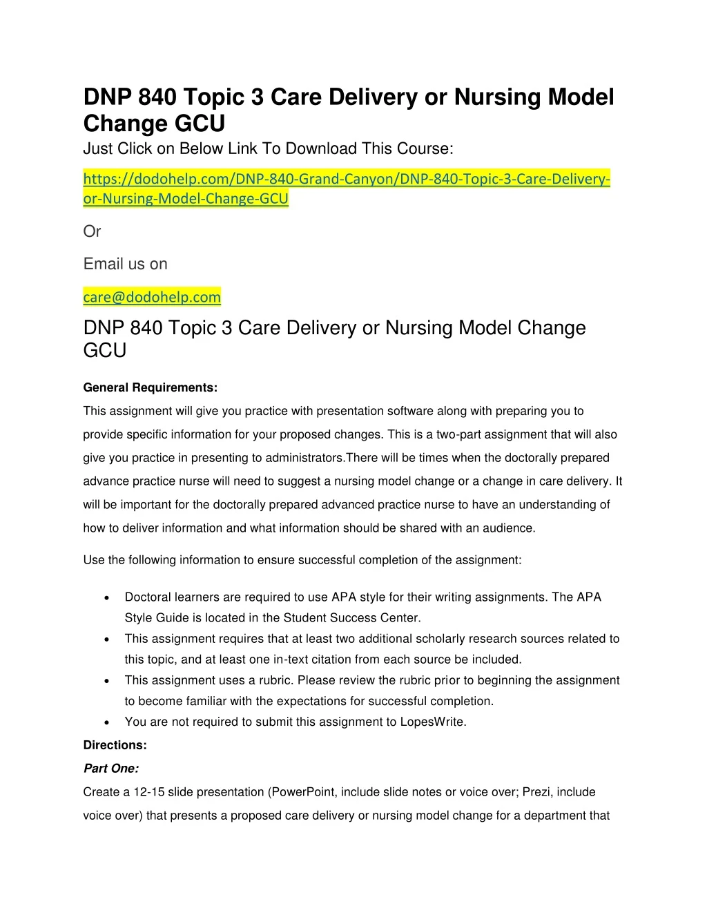 dnp 840 topic 3 care delivery or nursing model