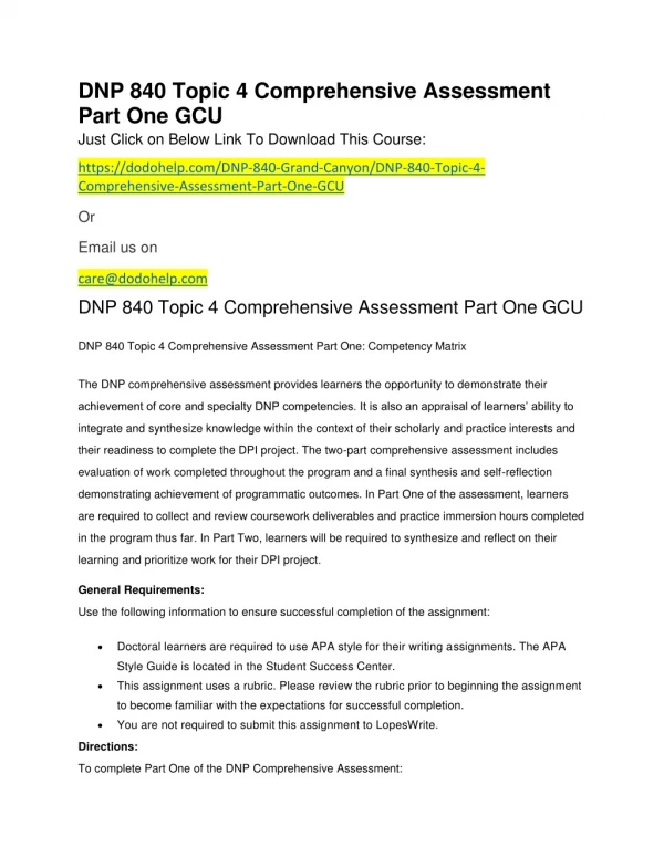 DNP 840 Topic 4 Comprehensive Assessment Part One GCU