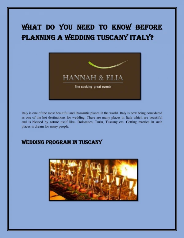 What do you need to know before planning a Wedding Tuscany Italy?