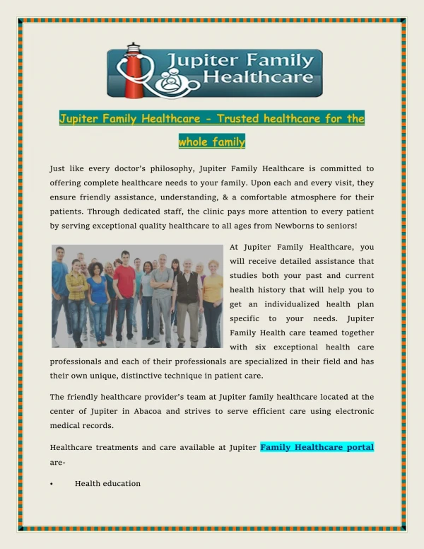 Jupiter Family Healthcare - Trusted healthcare for the whole family