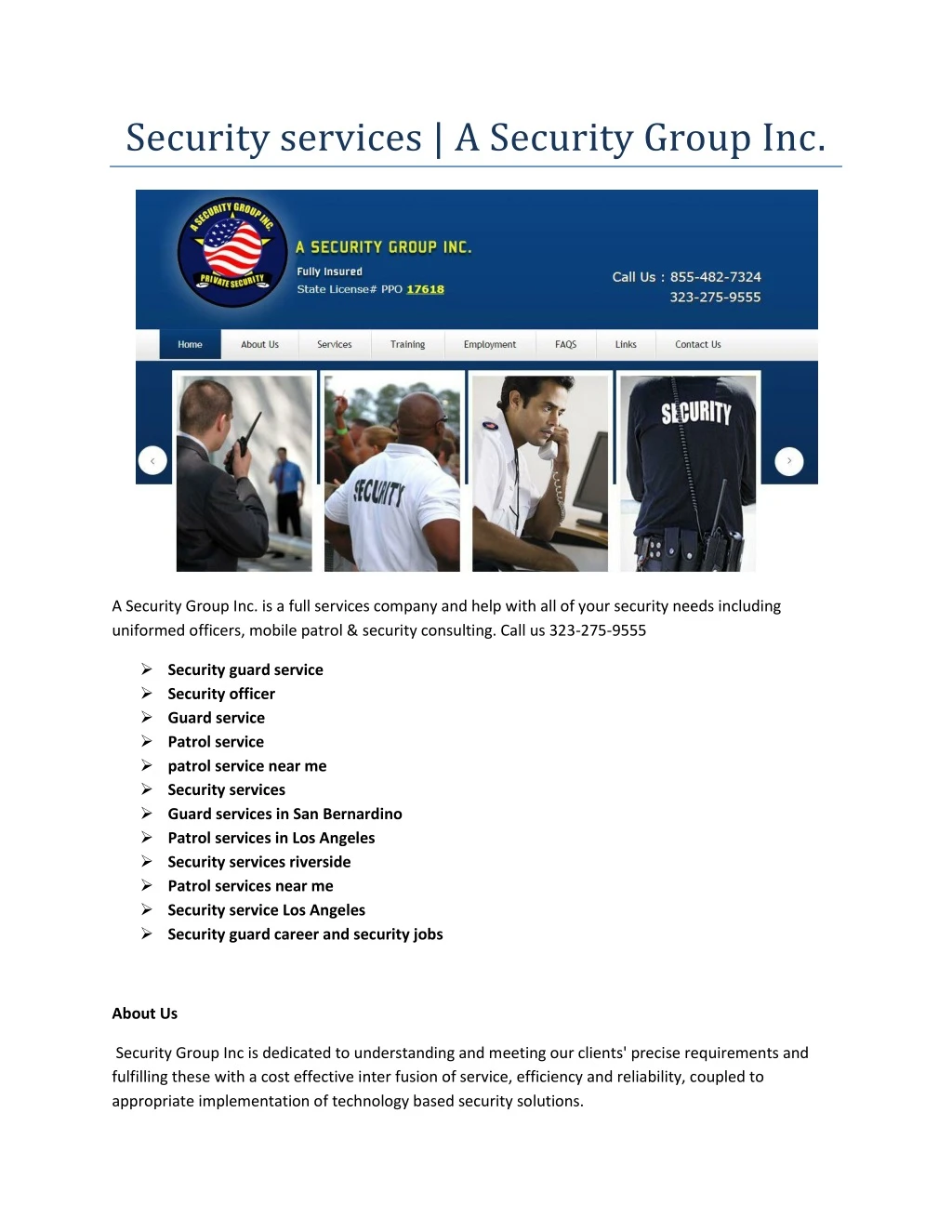 security services a security group inc