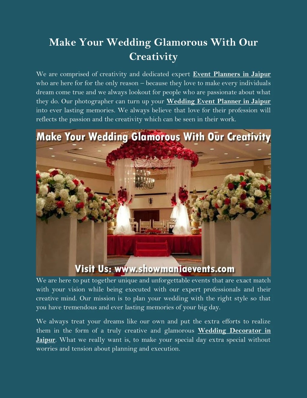 make your wedding glamorous with our creativity