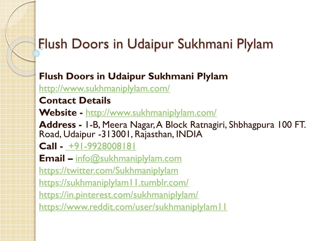 flush doors in udaipur sukhmani plylam