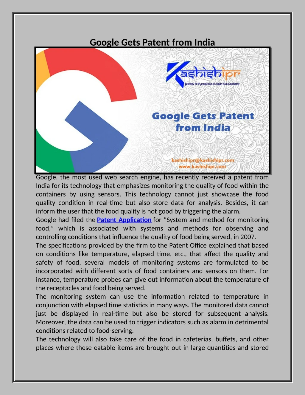 google gets patent from india