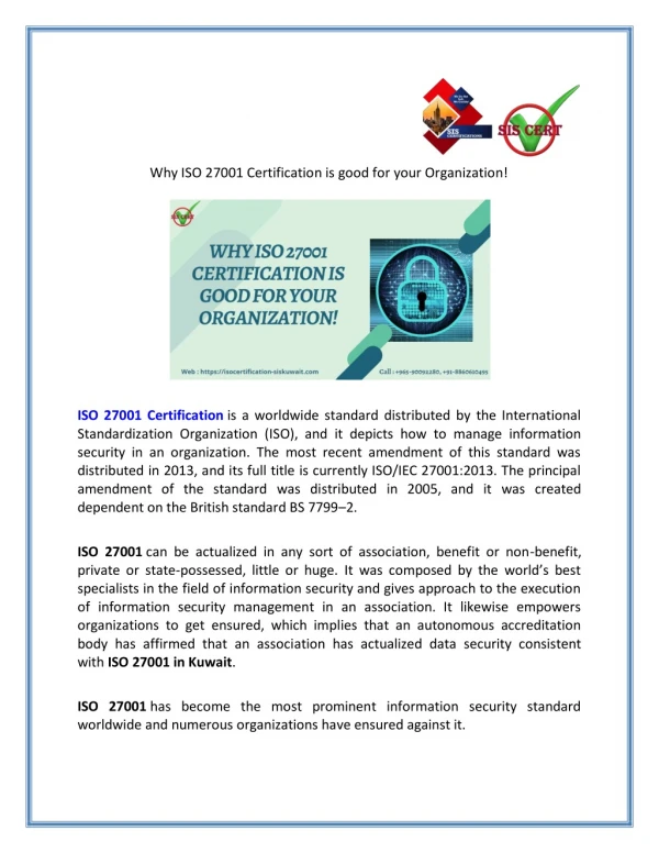 Why ISO 27001 Certification is good for your Organization!