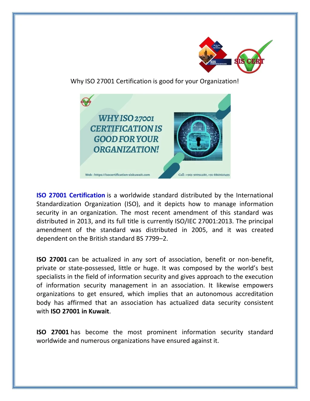 why iso 27001 certification is good for your