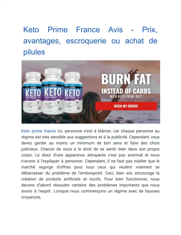 Keto Prime France Avis - Prix, avantages, escroquerie ou achat de pilules