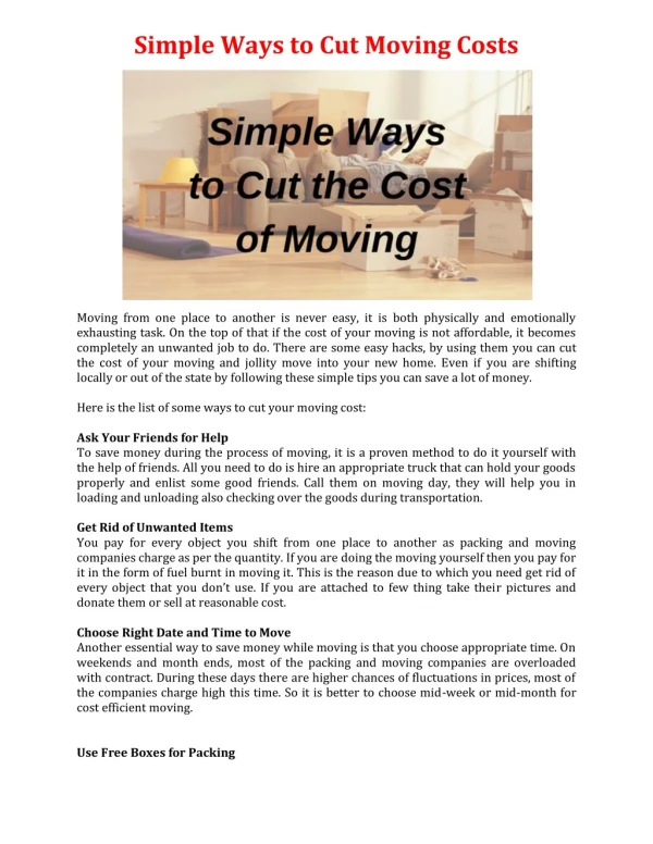 Simple Ways to Cut Moving Costs