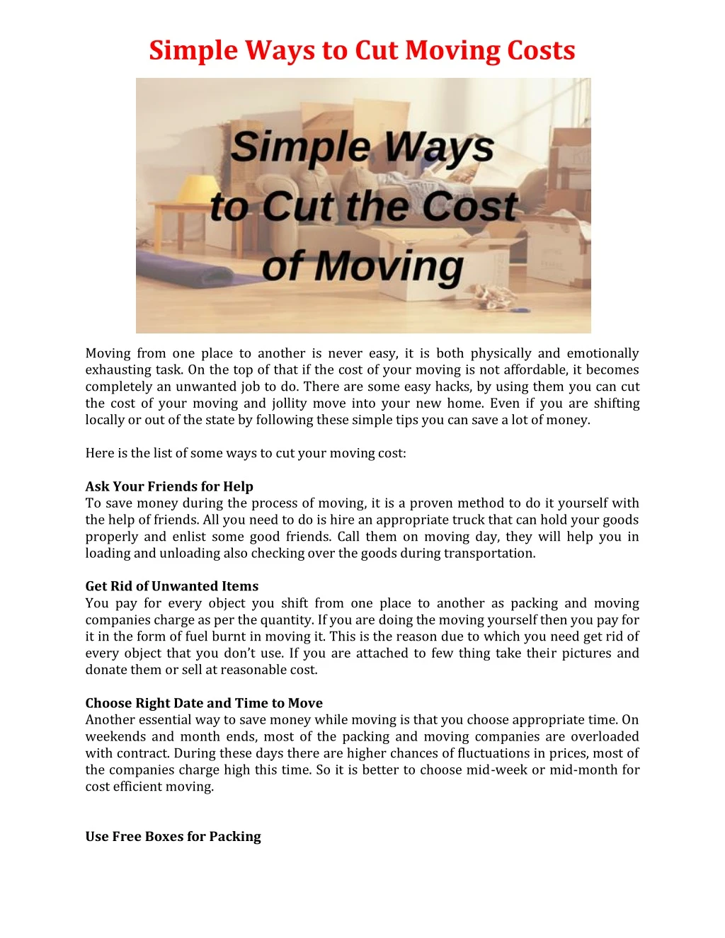 simple ways to cut moving costs