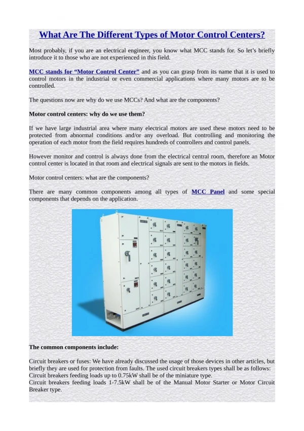 What are the Different Types of Motor control centers?