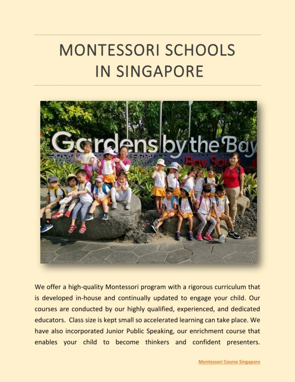 Montessori Preschool and Kindergaten School in Singapore