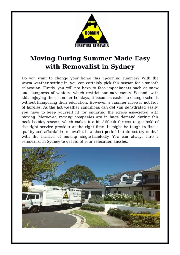 Moving During Summer Made Easy with Removalist in Sydney