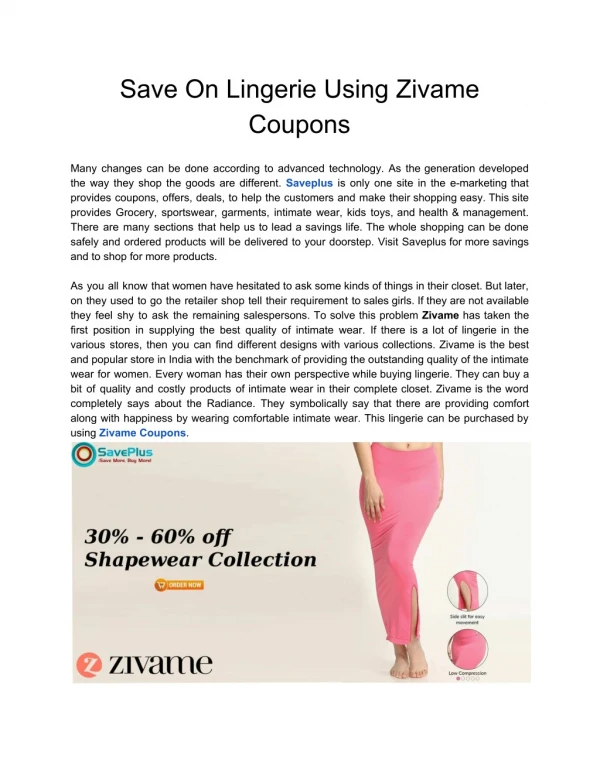 Save On Lingerie Using Zivame Coupons
