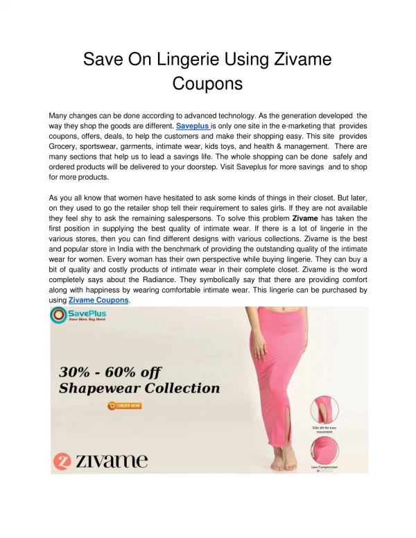 Save On Lingerie Using Zivame Coupons