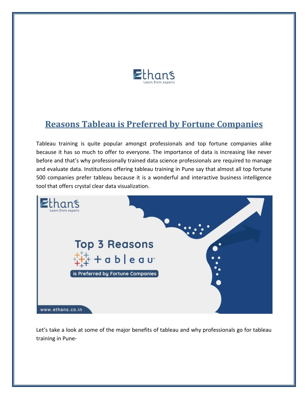 reasons tableau is preferred by fortune companies