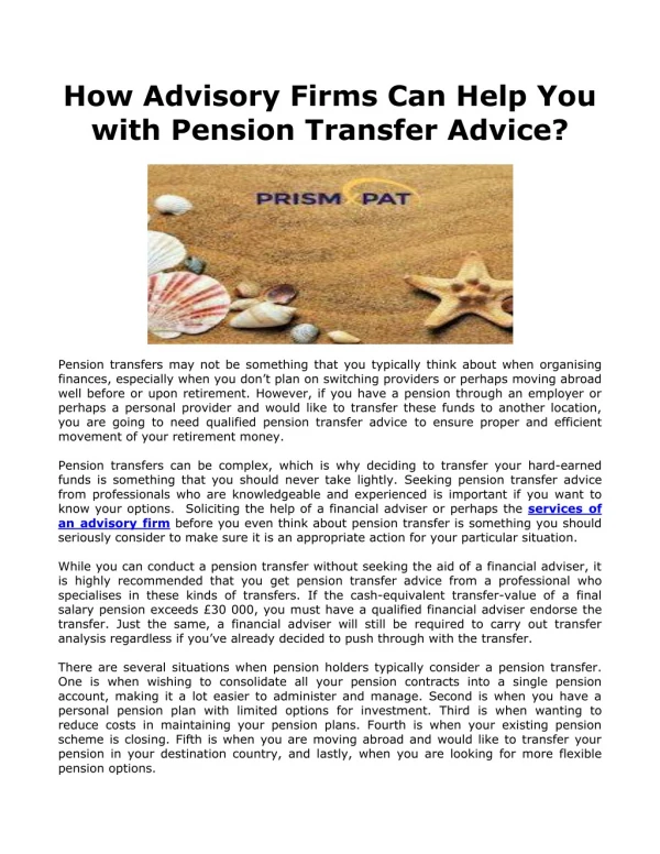 How Advisory Firms Can Help You with Pension Transfer Advice?