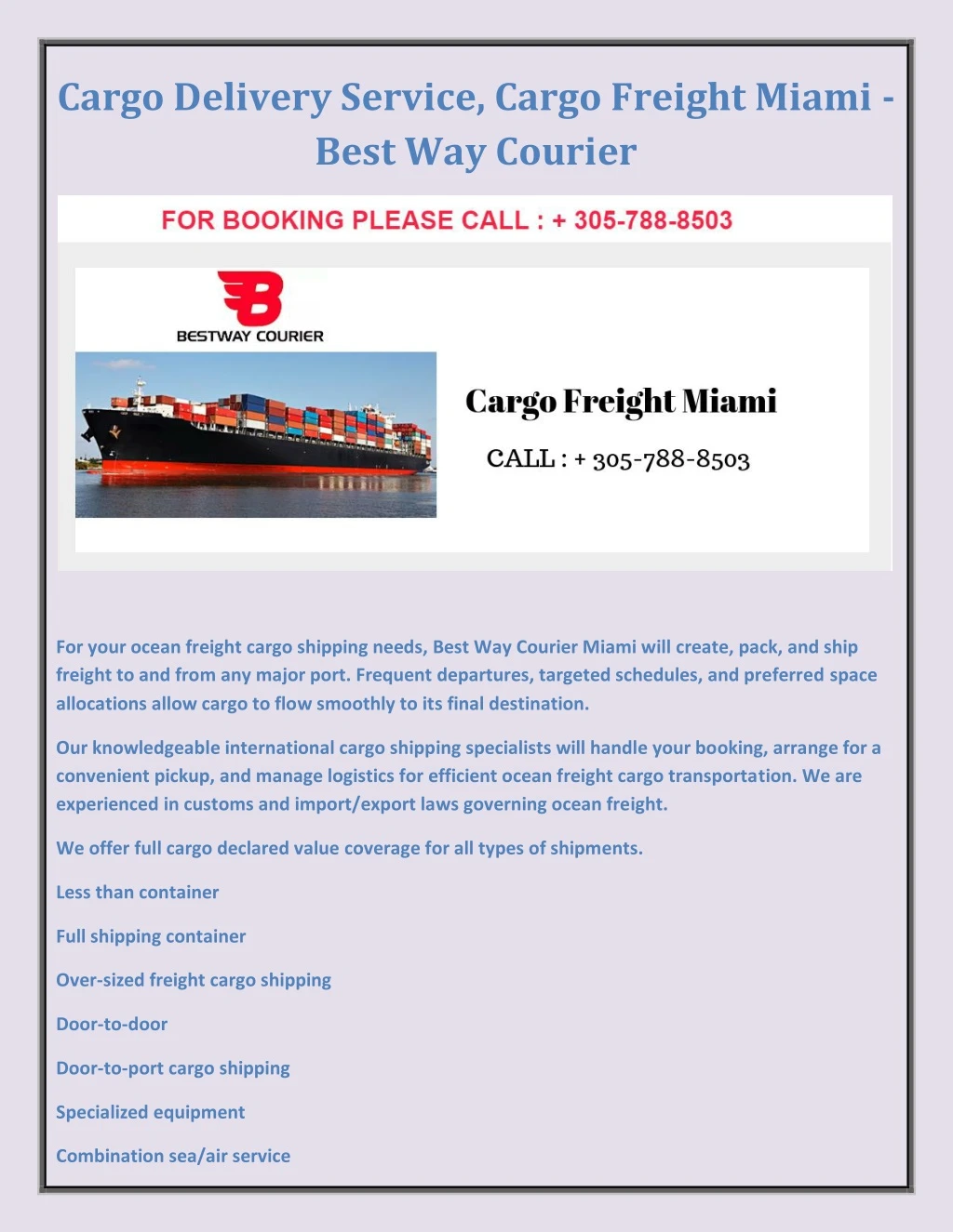 cargo delivery service cargo freight miami best