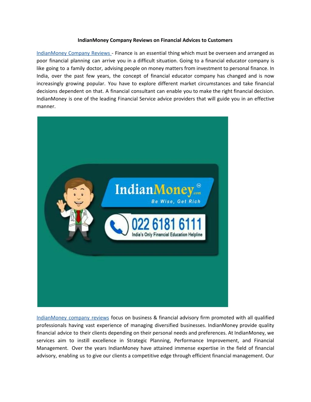 indianmoney company reviews on financial advices