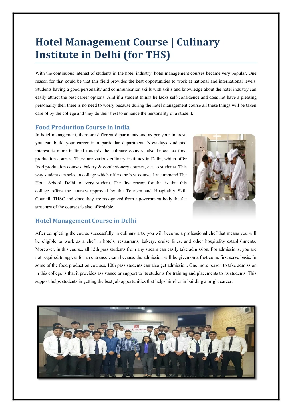 hotel management course culinary institute