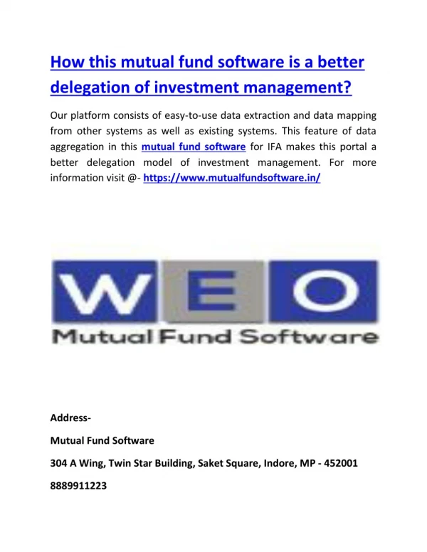 How this mutual fund software is a better delegation of investment management?