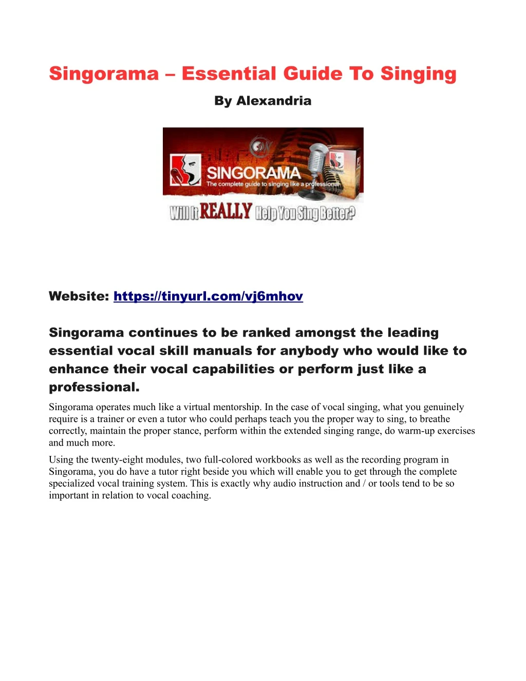 singorama essential guide to singing by alexandria