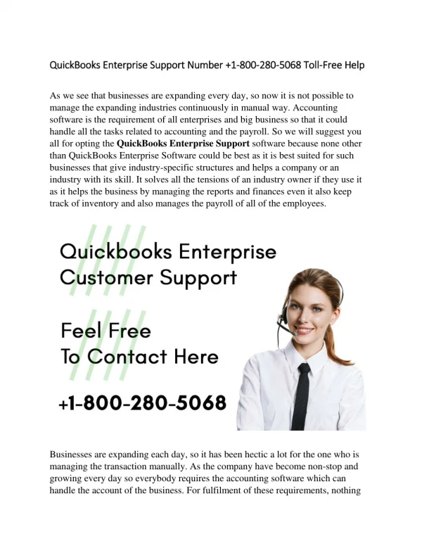 QuickBooks enterprise customer support phone number