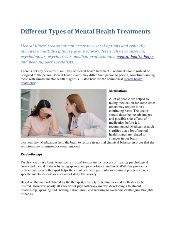 Different Types of Mental Health Treatments