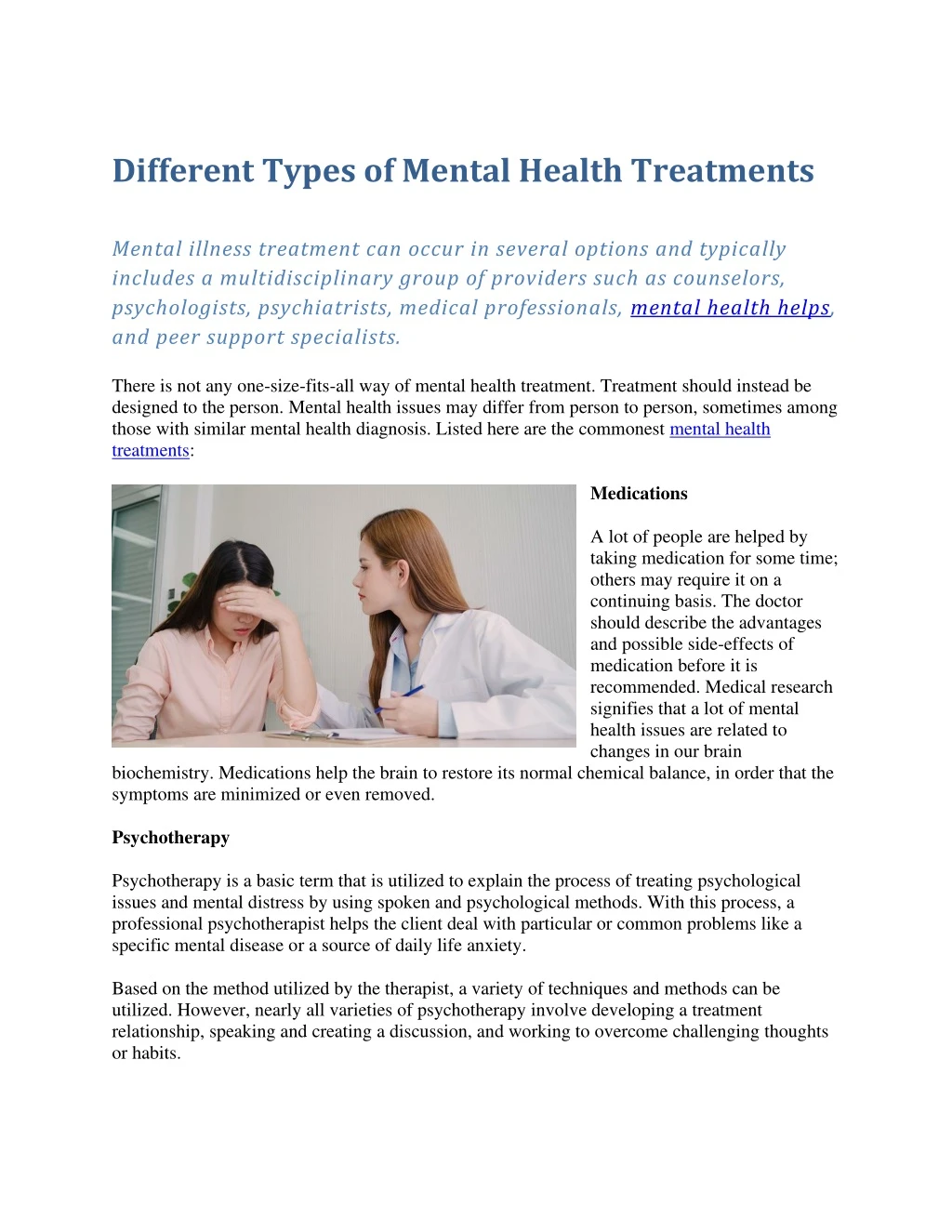 different types of mental health treatments