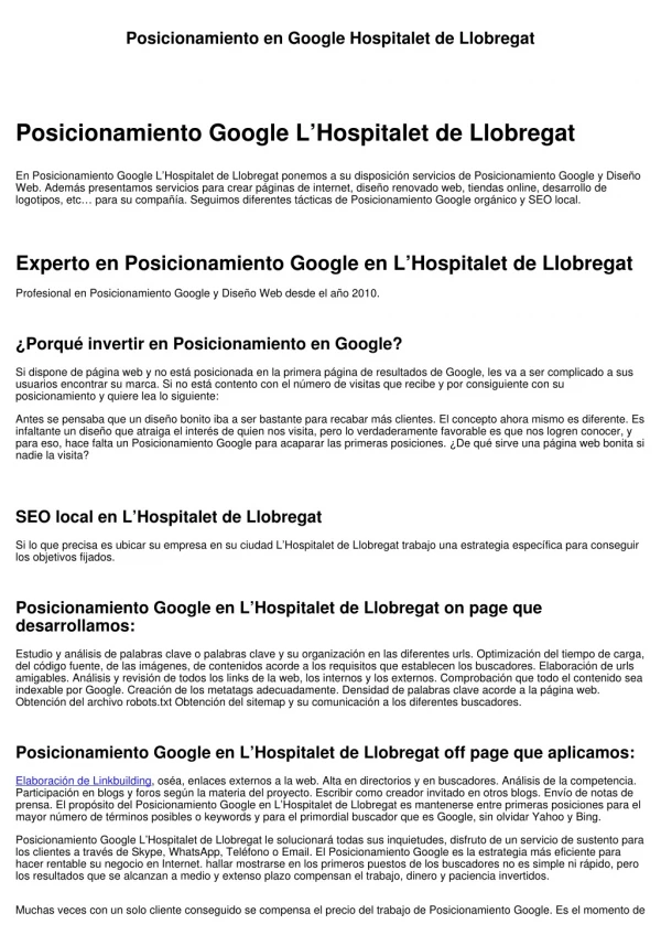 Posicionamiento en Google Hospitalet de Llobregat