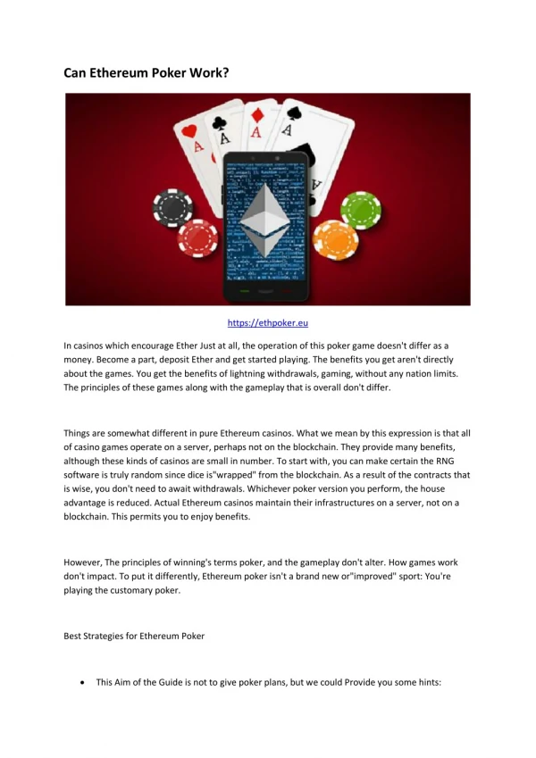 can ethereum poker work