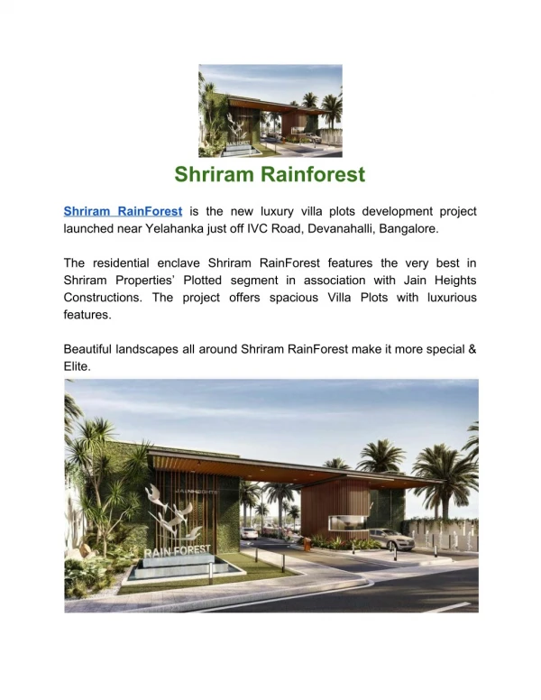 Shriram Rainforest Yelahanka