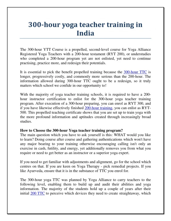300 Hour Teacher Training India