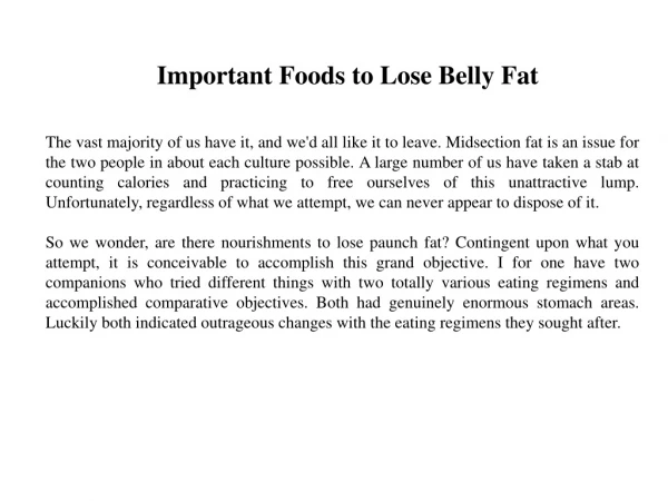 Important Foods to Lose Belly Fat