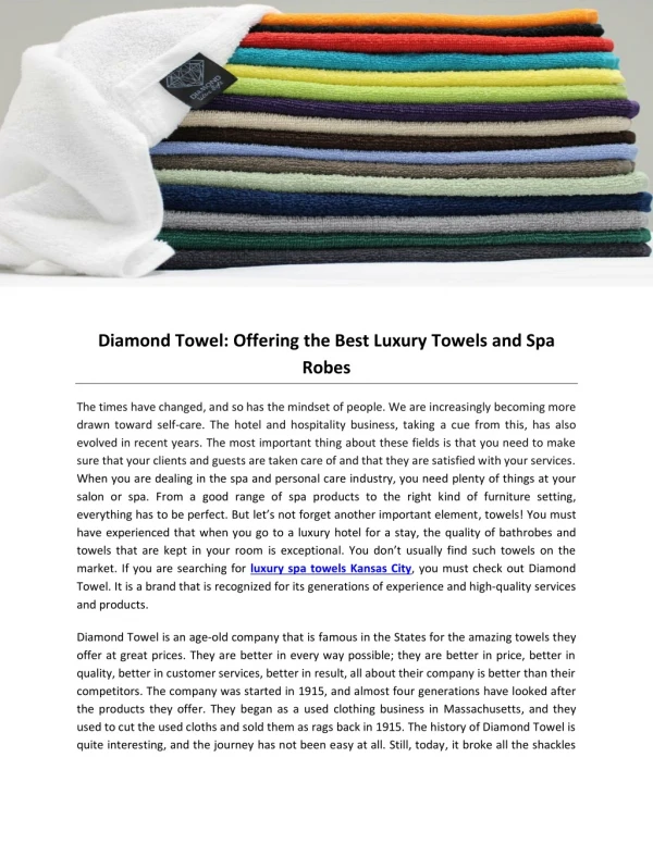 Diamond Towel: Offering the Best Luxury Towels and Spa Robes