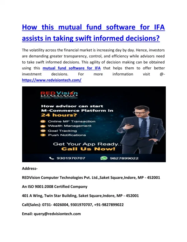 how this mutual fund software for ifa assists