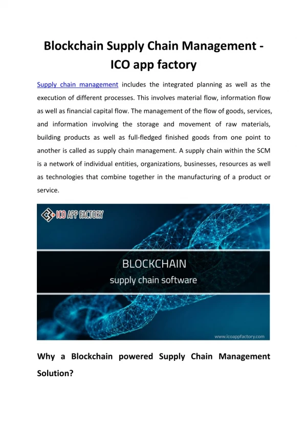 Blockchain Supply Chain Management - ICO app factory